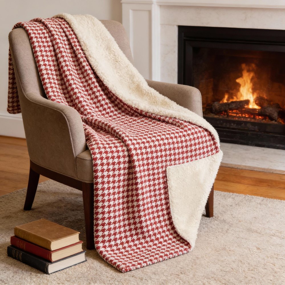 50" X 70" Red And White Microfiber Houndstooth Plush Throw Blanket HomeRoots