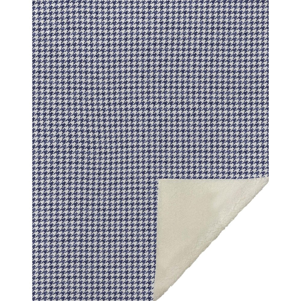 50" X 70" Navy Blue And White Houndstooth Microfiber Plush Throw Blanket HomeRoots