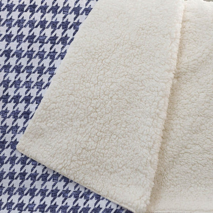 50" X 70" Navy Blue And White Houndstooth Microfiber Plush Throw Blanket HomeRoots