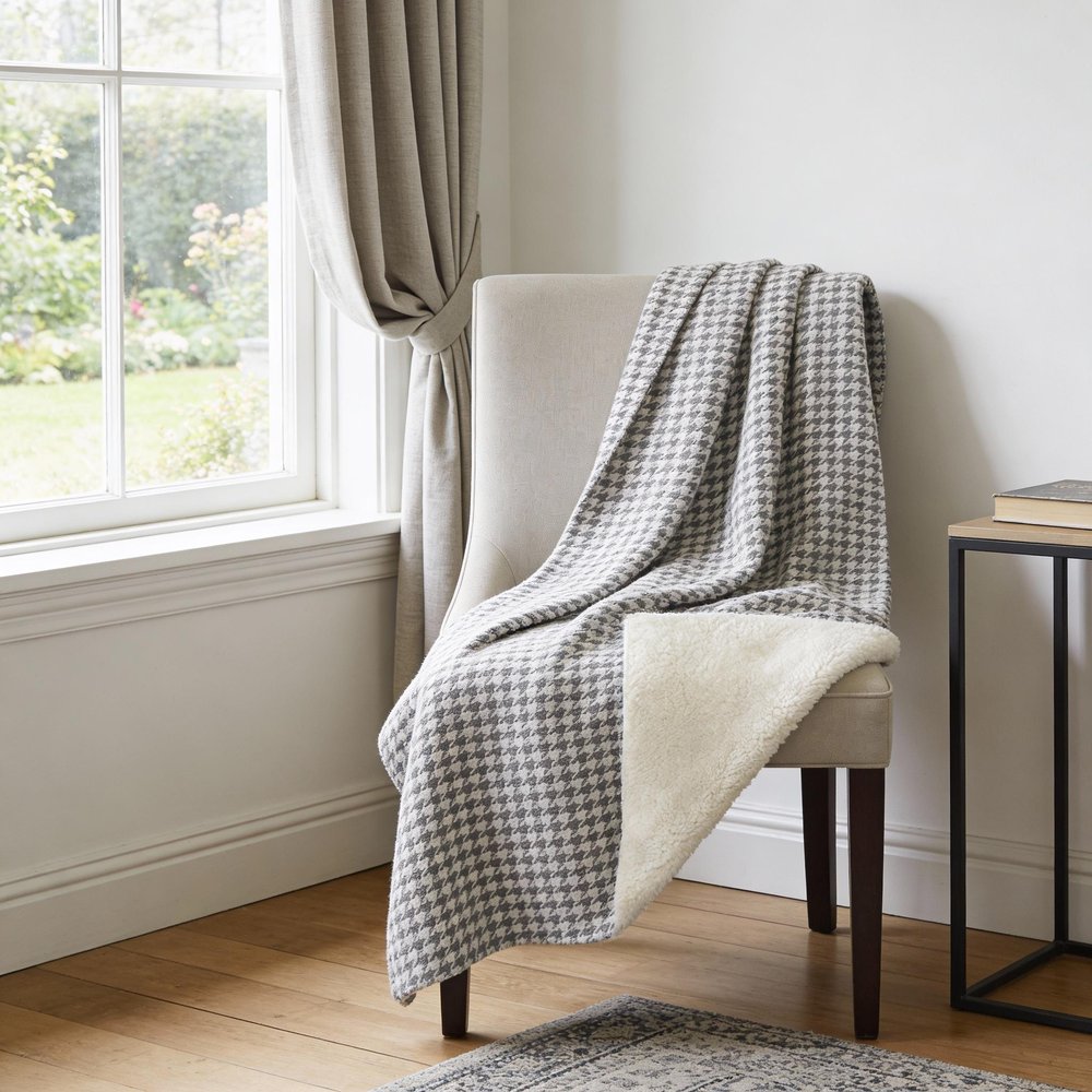 50" X 70" Gray And Light Gray Microfiber Houndstooth Plush Throw Blanket HomeRoots