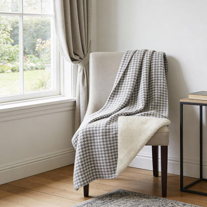50" X 70" Gray And Light Gray Microfiber Houndstooth Plush Throw Blanket HomeRoots