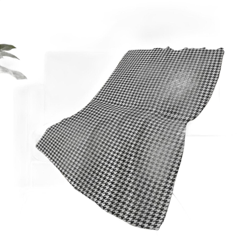 50" X 70" Black And White Houndstooth Polyester Woven Plush Throw Blanket HomeRoots