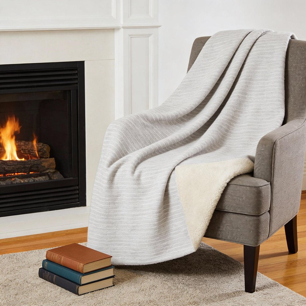 50" X 70" Linen And Ivory Microfiber Striped Plush Throw Blanket HomeRoots