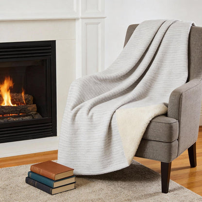 50" X 70" Linen And Ivory Microfiber Striped Plush Throw Blanket HomeRoots
