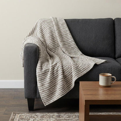 50" X 70" Taupe And Ivory Microfiber Striped Plush Throw Blanket HomeRoots