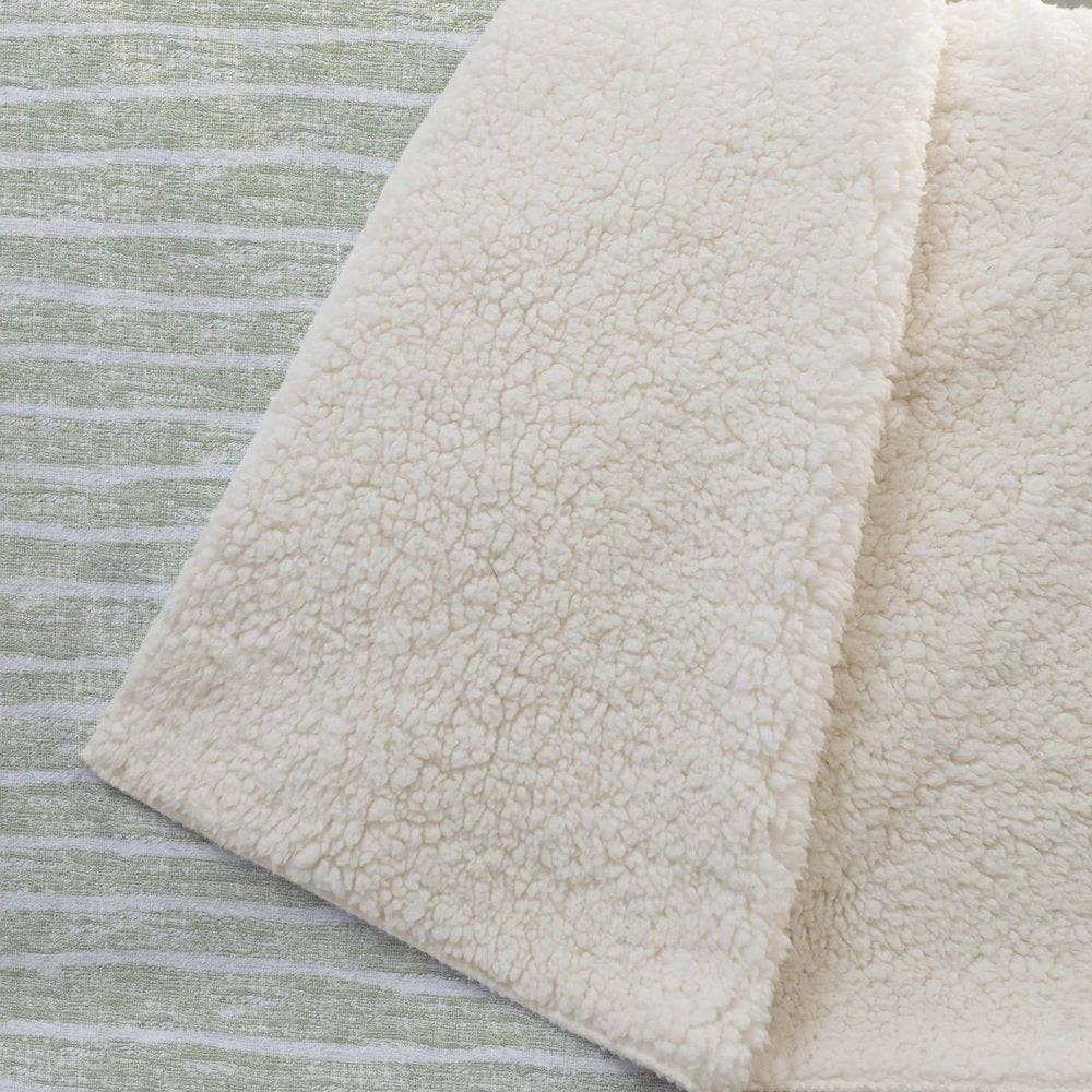 50" X 70" Mint Green And Ivory Striped Microfiber Plush Throw Blanket HomeRoots