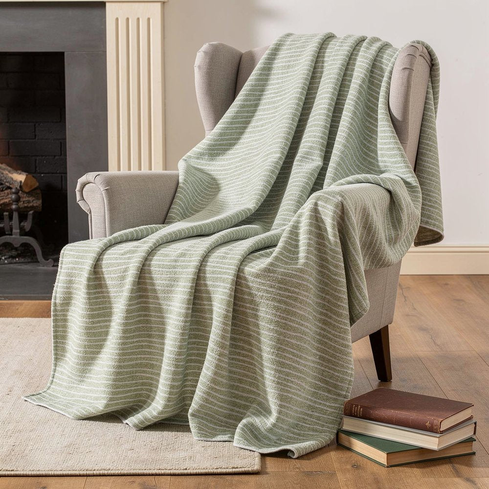 50" X 70" Mint Green And Ivory Striped Microfiber Plush Throw Blanket HomeRoots