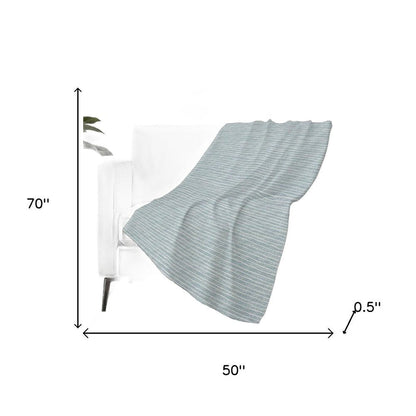 50" X 70" Sky Blue And Ivory Striped Polyester Woven Plush Throw Blanket HomeRoots
