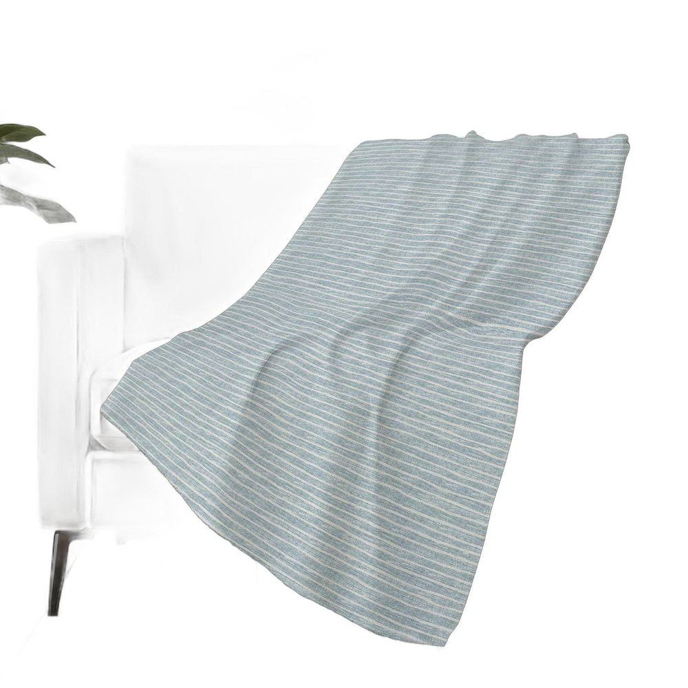 50" X 70" Sky Blue And Ivory Striped Polyester Woven Plush Throw Blanket HomeRoots