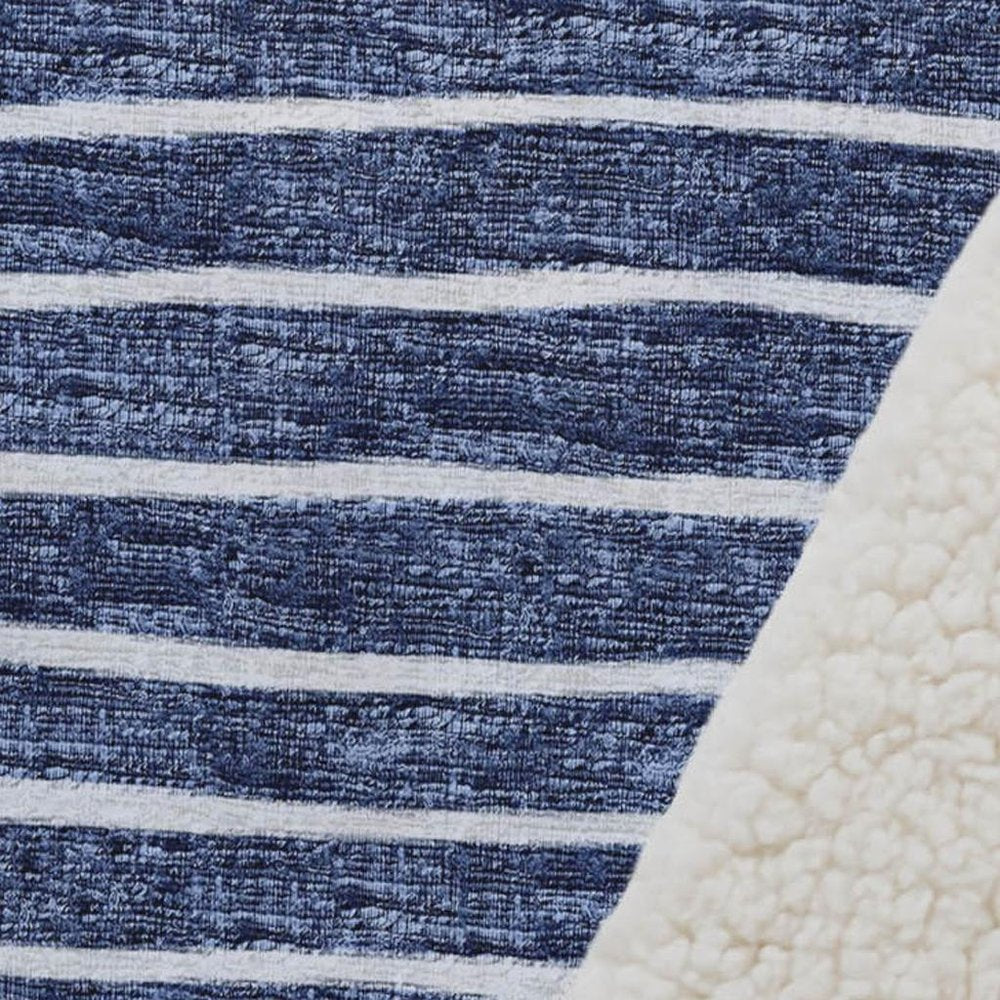 50" X 70" Navy Blue And Ivory Striped Polyester Woven Plush Throw Blanket HomeRoots