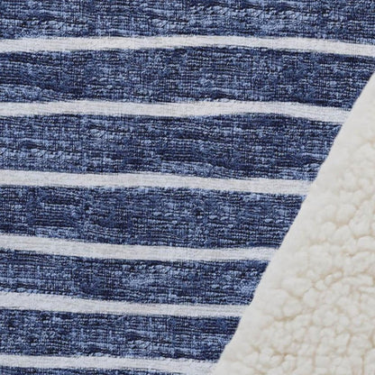 50" X 70" Navy Blue And Ivory Striped Polyester Woven Plush Throw Blanket HomeRoots