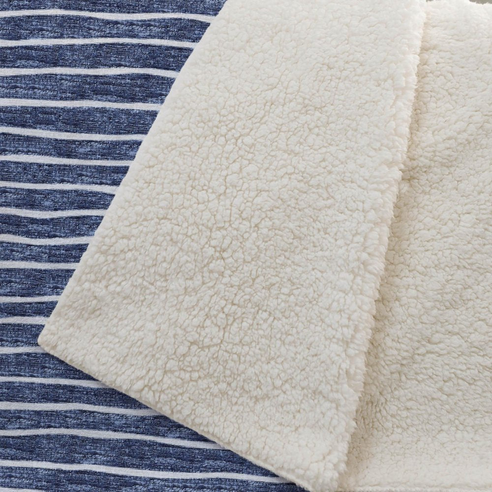 50" X 70" Navy Blue And Ivory Striped Polyester Woven Plush Throw Blanket HomeRoots