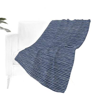 50" X 70" Navy Blue And Ivory Striped Polyester Woven Plush Throw Blanket HomeRoots