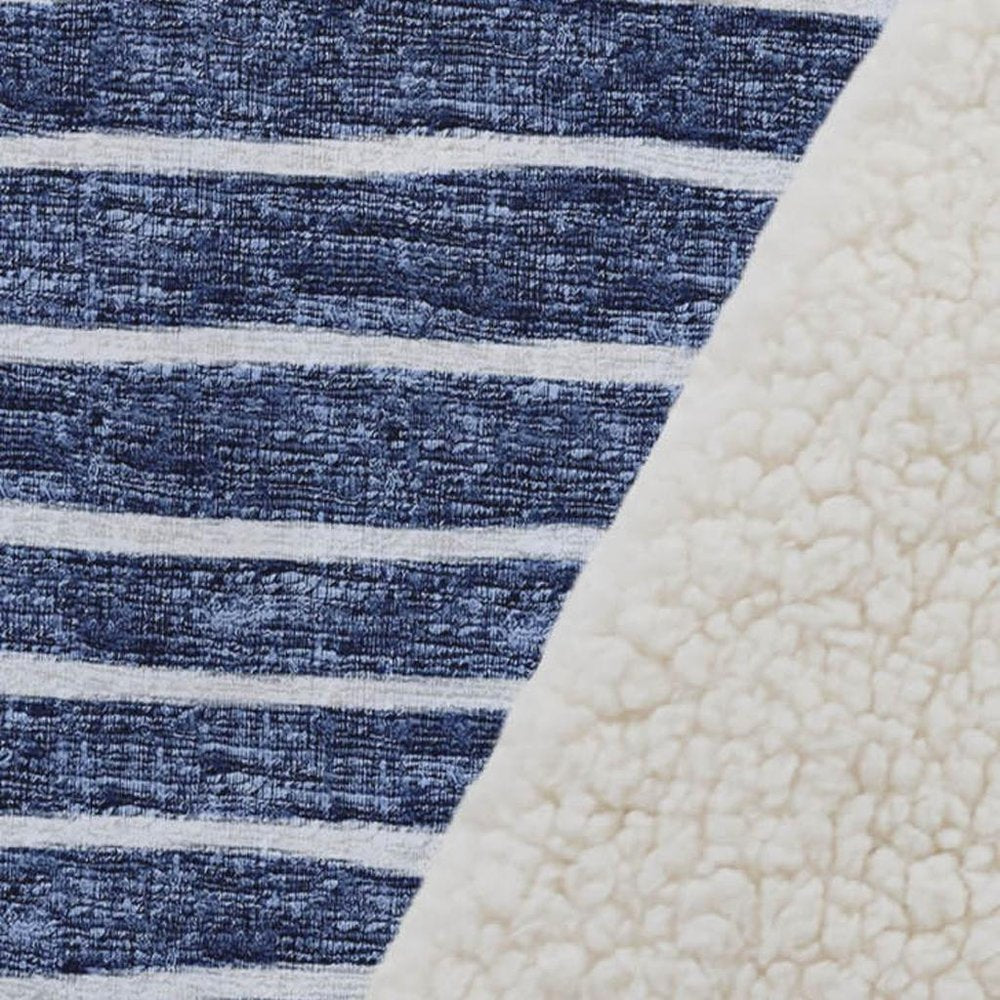 50" X 70" Navy Blue And Ivory Striped Polyester Woven Plush Throw Blanket HomeRoots