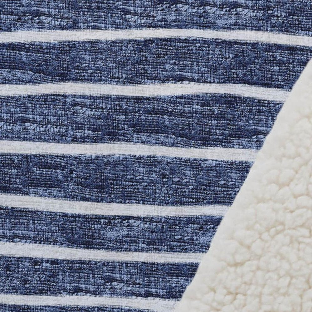50" X 70" Navy Blue And Ivory Striped Polyester Woven Plush Throw Blanket HomeRoots