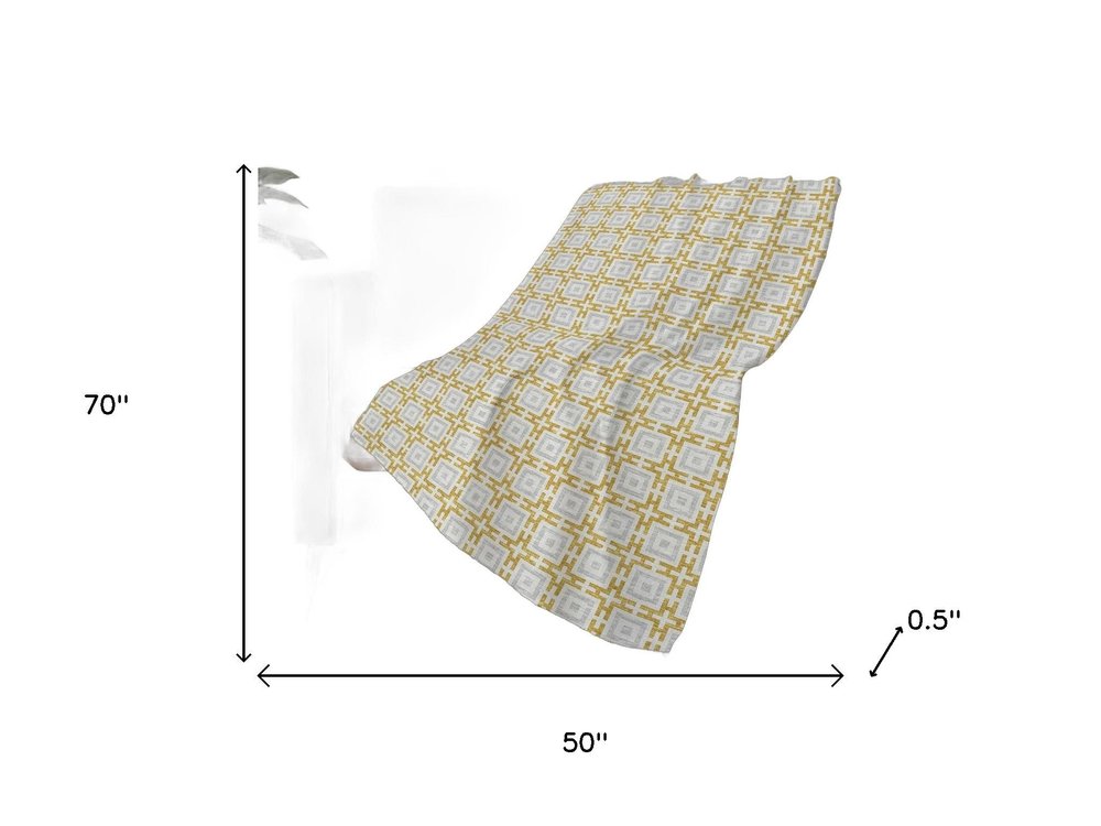 50" X 70" Gold Ivory And Gray Geometric Plush Throw Blanket HomeRoots