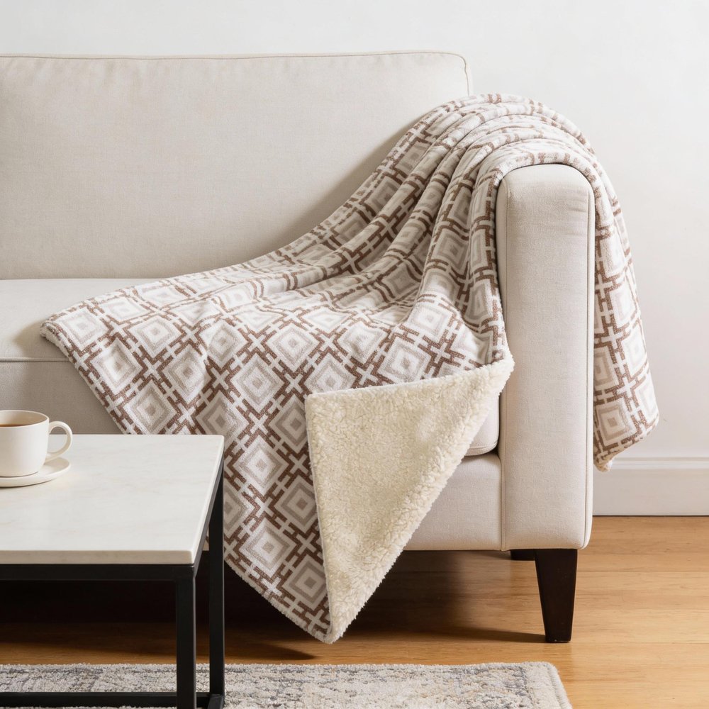 50" X 70" Taupe And Beige Microfiber Geometric Plush Throw Blanket HomeRoots