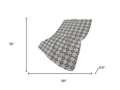 50" X 70" Black And Ivory Geometric Plush Throw Blanket