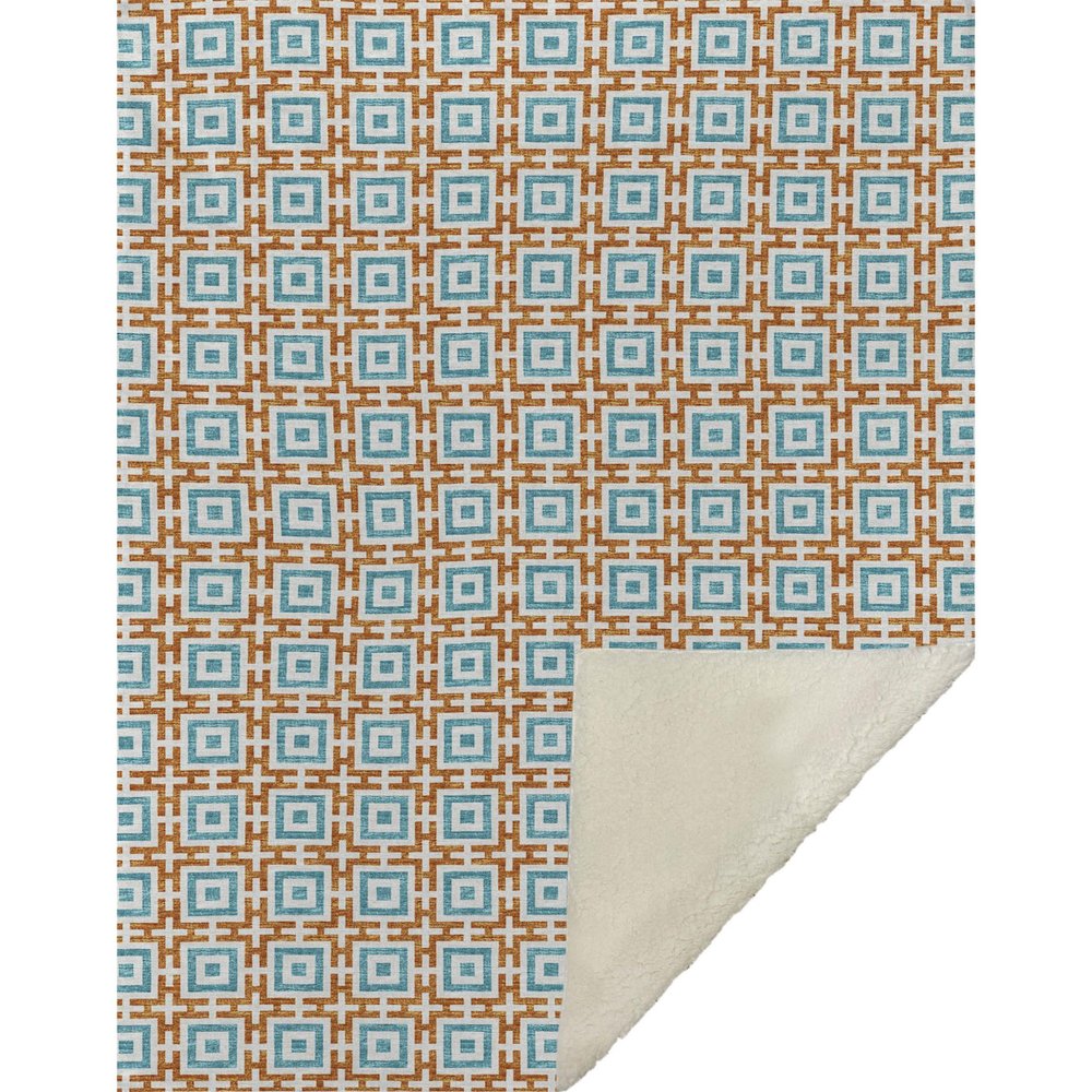 50" X 70" Orange Ivory And Teal Microfiber Geometric Plush Throw Blanket HomeRoots
