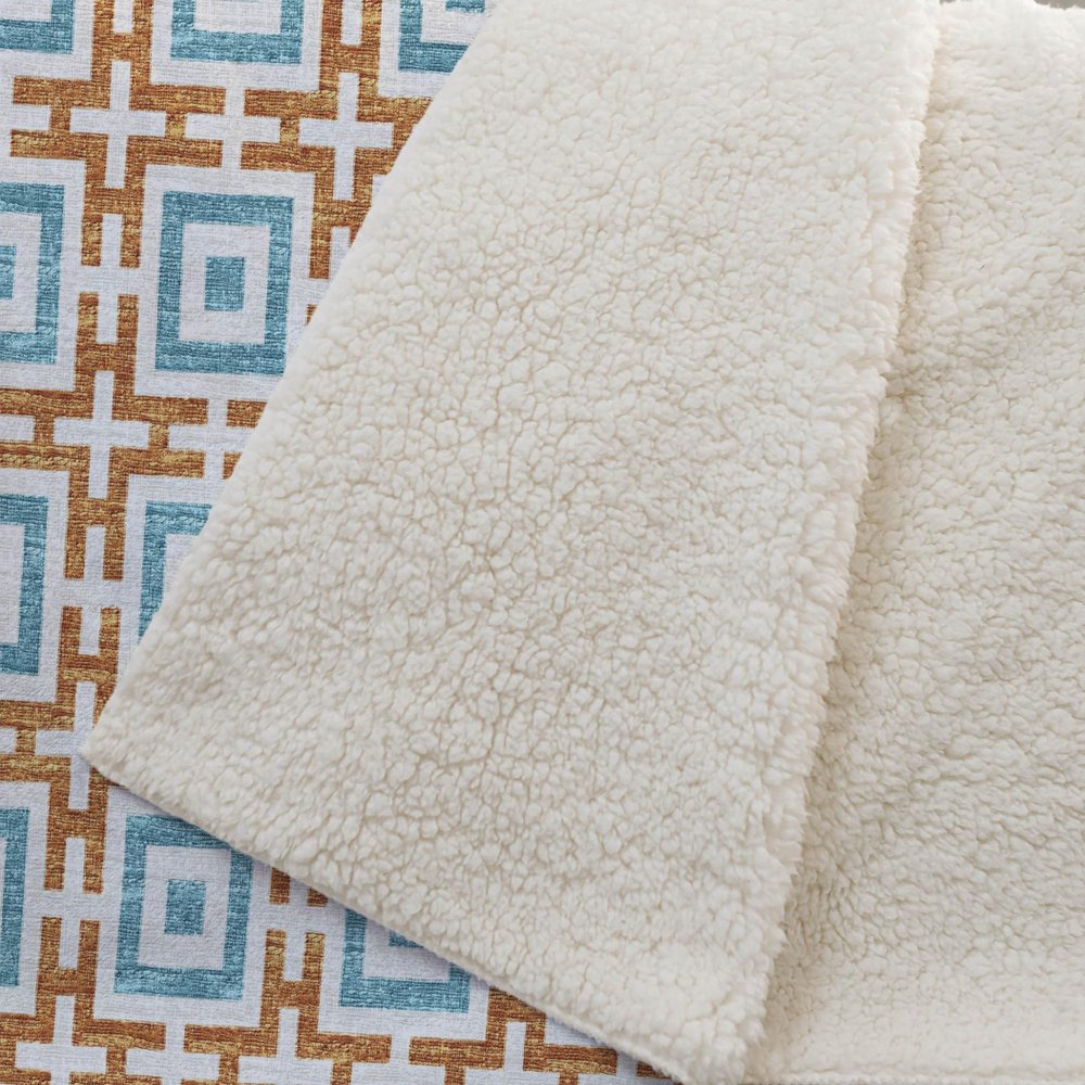 50" X 70" Orange Ivory And Teal Microfiber Geometric Plush Throw Blanket HomeRoots