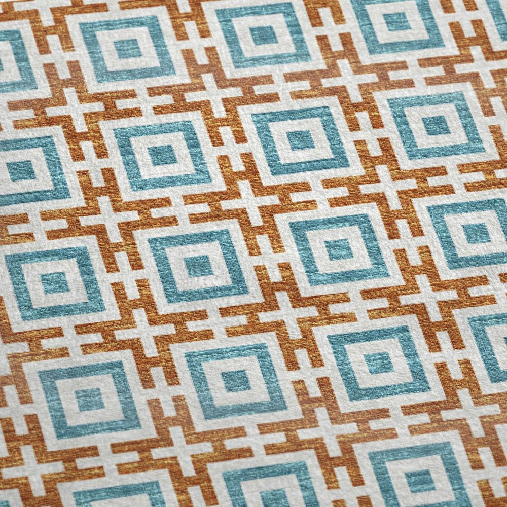 50" X 70" Orange Ivory And Teal Microfiber Geometric Plush Throw Blanket HomeRoots