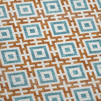 50" X 70" Orange Ivory And Teal Microfiber Geometric Plush Throw Blanket HomeRoots