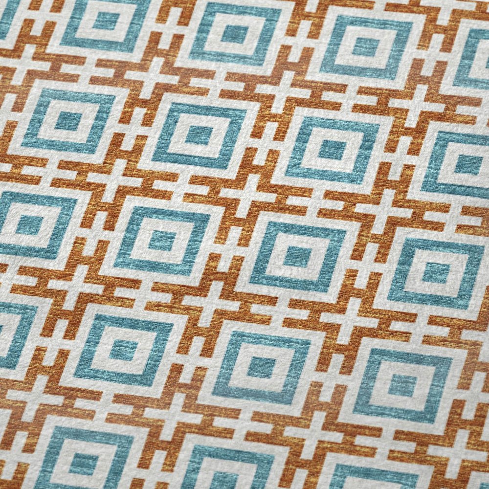 50" X 70" Orange Ivory And Teal Microfiber Geometric Plush Throw Blanket HomeRoots