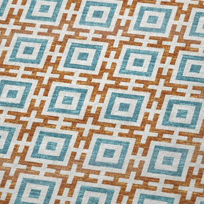 50" X 70" Orange Ivory And Teal Microfiber Geometric Plush Throw Blanket HomeRoots