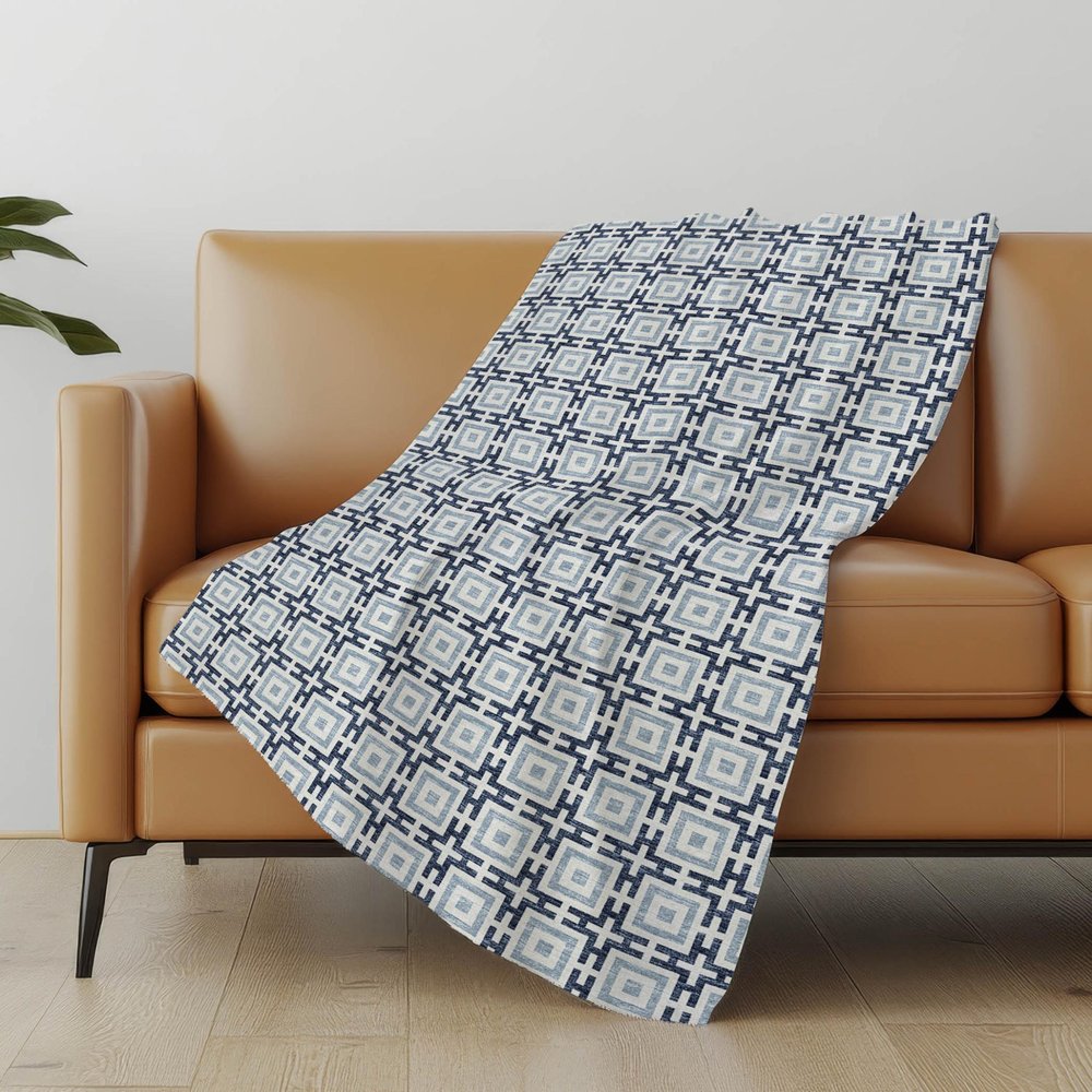 50" X 70" Navy Blue And Ivory Geometric Plush Throw Blanket HomeRoots