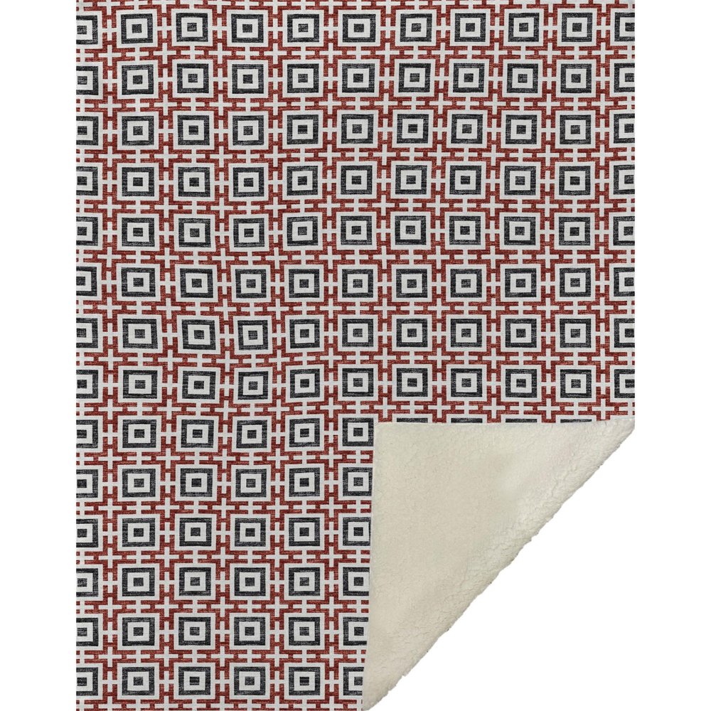 50" X 70" Red Ivory And Black Microfiber Geometric Plush Throw Blanket HomeRoots