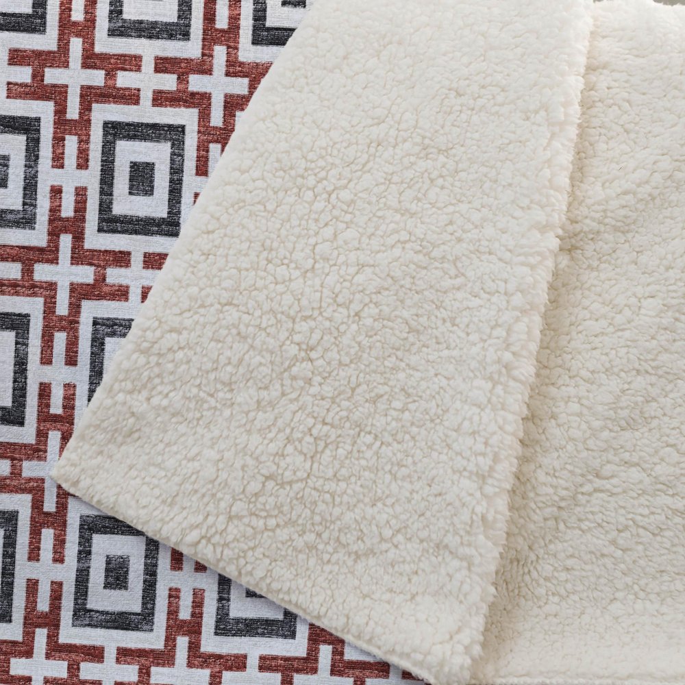50" X 70" Red Ivory And Black Microfiber Geometric Plush Throw Blanket HomeRoots