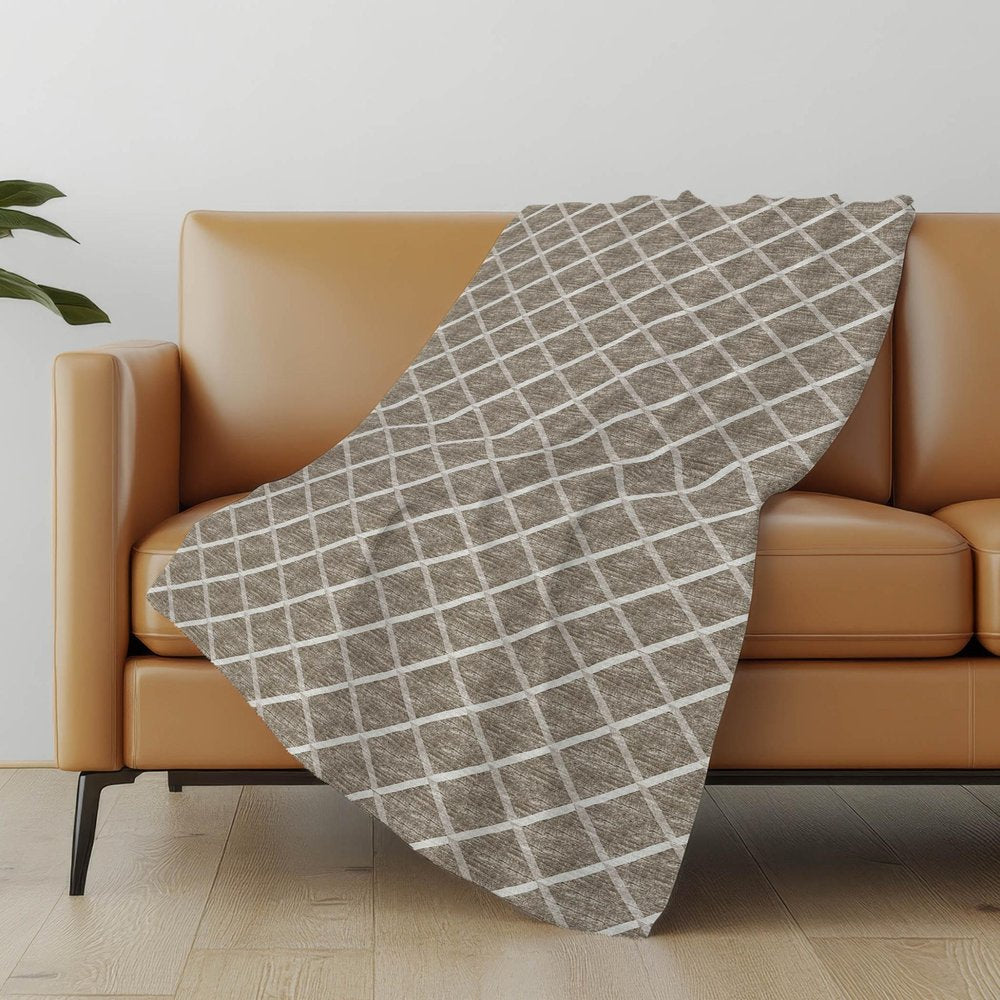 50" X 70" Taupe And Beige Microfiber Geometric Plush Throw Blanket HomeRoots