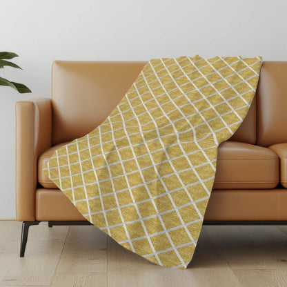 50" X 70" Gold And Ivory Microfiber Geometric Plush Throw Blanket HomeRoots