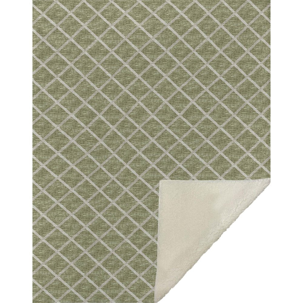 50" X 70" Artichoke Green And Beige Microfiber Geometric Plush Throw Blanket HomeRoots