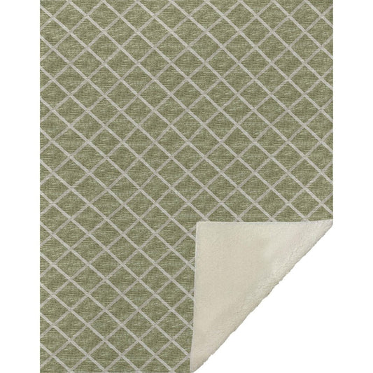 50" X 70" Artichoke Green And Beige Microfiber Geometric Plush Throw Blanket HomeRoots