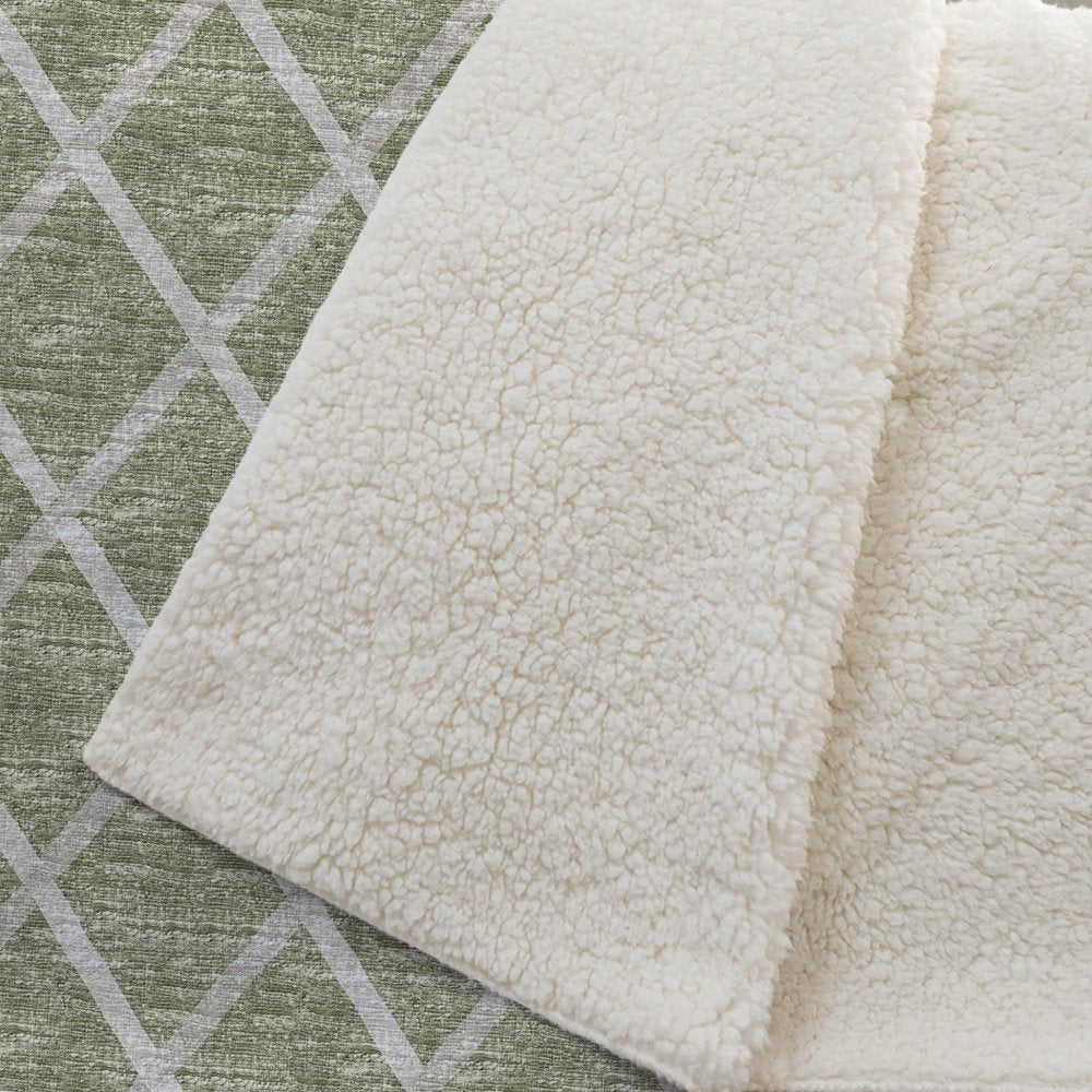 50" X 70" Artichoke Green And Beige Microfiber Geometric Plush Throw Blanket HomeRoots