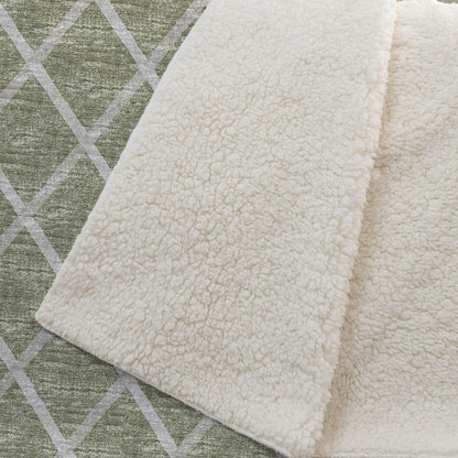 50" X 70" Artichoke Green And Beige Microfiber Geometric Plush Throw Blanket HomeRoots