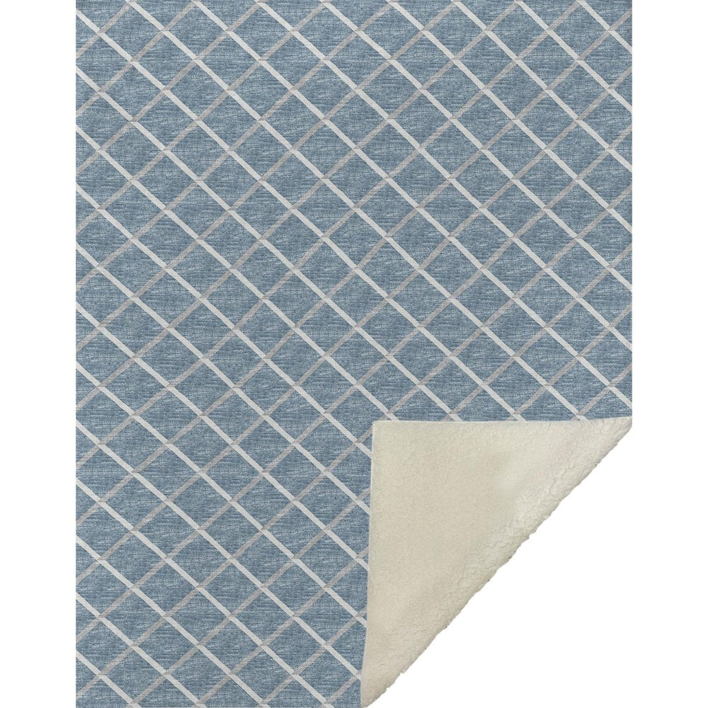 50" X 70" Sky Blue And Ivory Microfiber Geometric Plush Throw Blanket HomeRoots