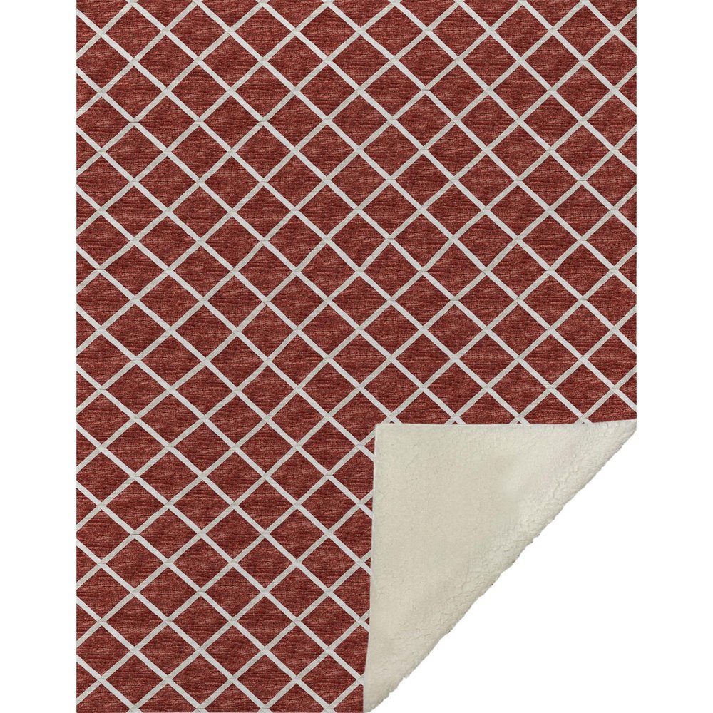 50" X 70" Red And Ivory Microfiber Geometric Plush Throw Blanket HomeRoots
