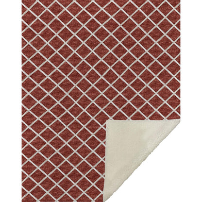 50" X 70" Red And Ivory Microfiber Geometric Plush Throw Blanket HomeRoots