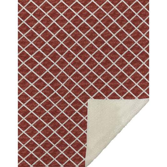 50" X 70" Red And Ivory Microfiber Geometric Plush Throw Blanket HomeRoots