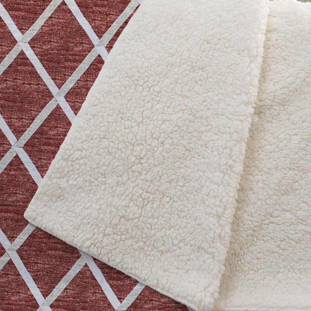 50" X 70" Red And Ivory Microfiber Geometric Plush Throw Blanket HomeRoots