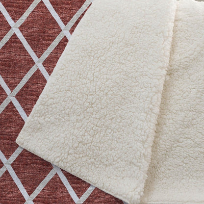 50" X 70" Red And Ivory Microfiber Geometric Plush Throw Blanket HomeRoots