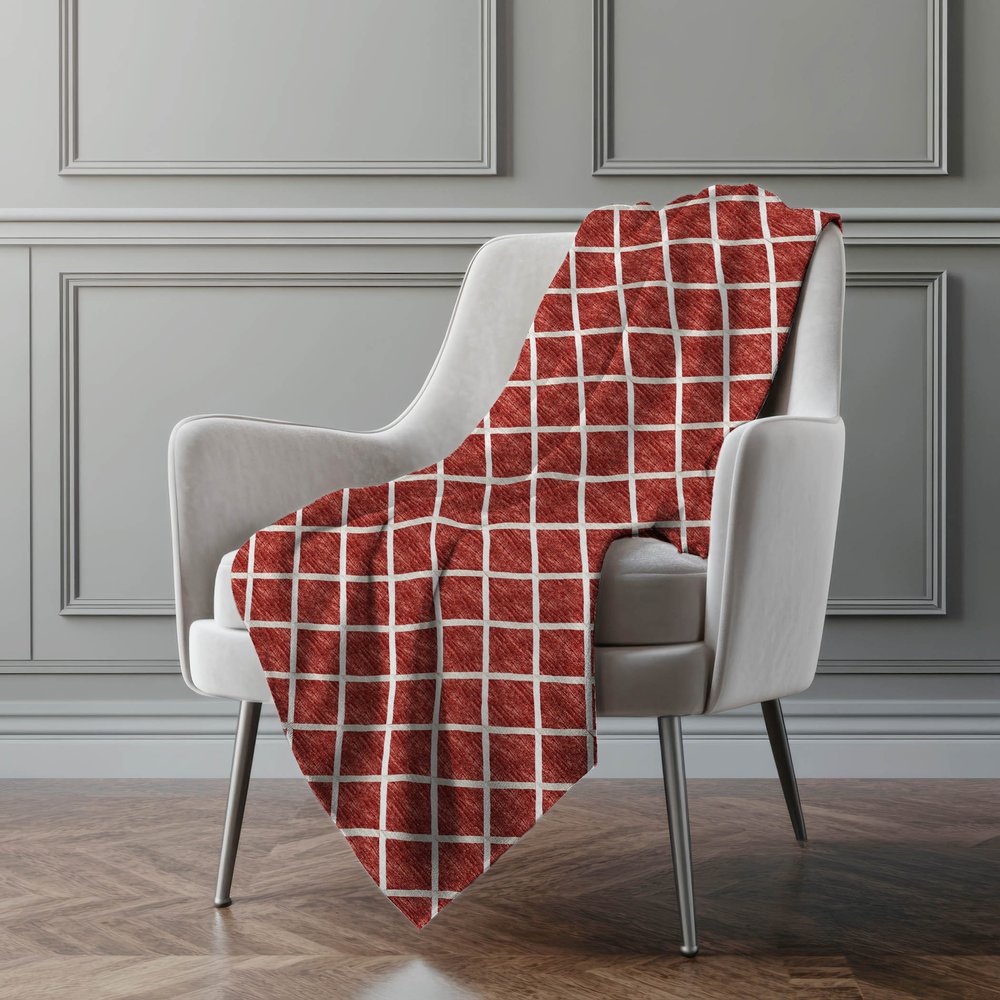 50" X 70" Red And Ivory Microfiber Geometric Plush Throw Blanket HomeRoots