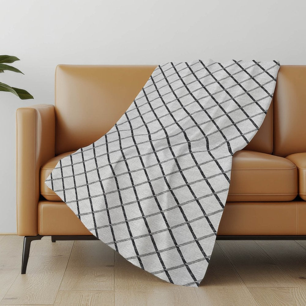 50" X 70" Gray And Ivory Microfiber Geometric Plush Throw Blanket HomeRoots