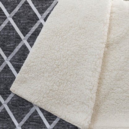 50" X 70" Black And Ivory Microfiber Geometric Plush Throw Blanket HomeRoots