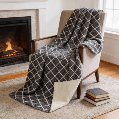 50" X 70" Black And Ivory Microfiber Geometric Plush Throw Blanket HomeRoots