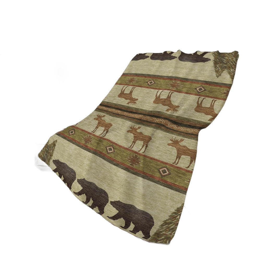 50" X 70" Brown Green And Rust Animal Print Plush Throw Blanket HomeRoots
