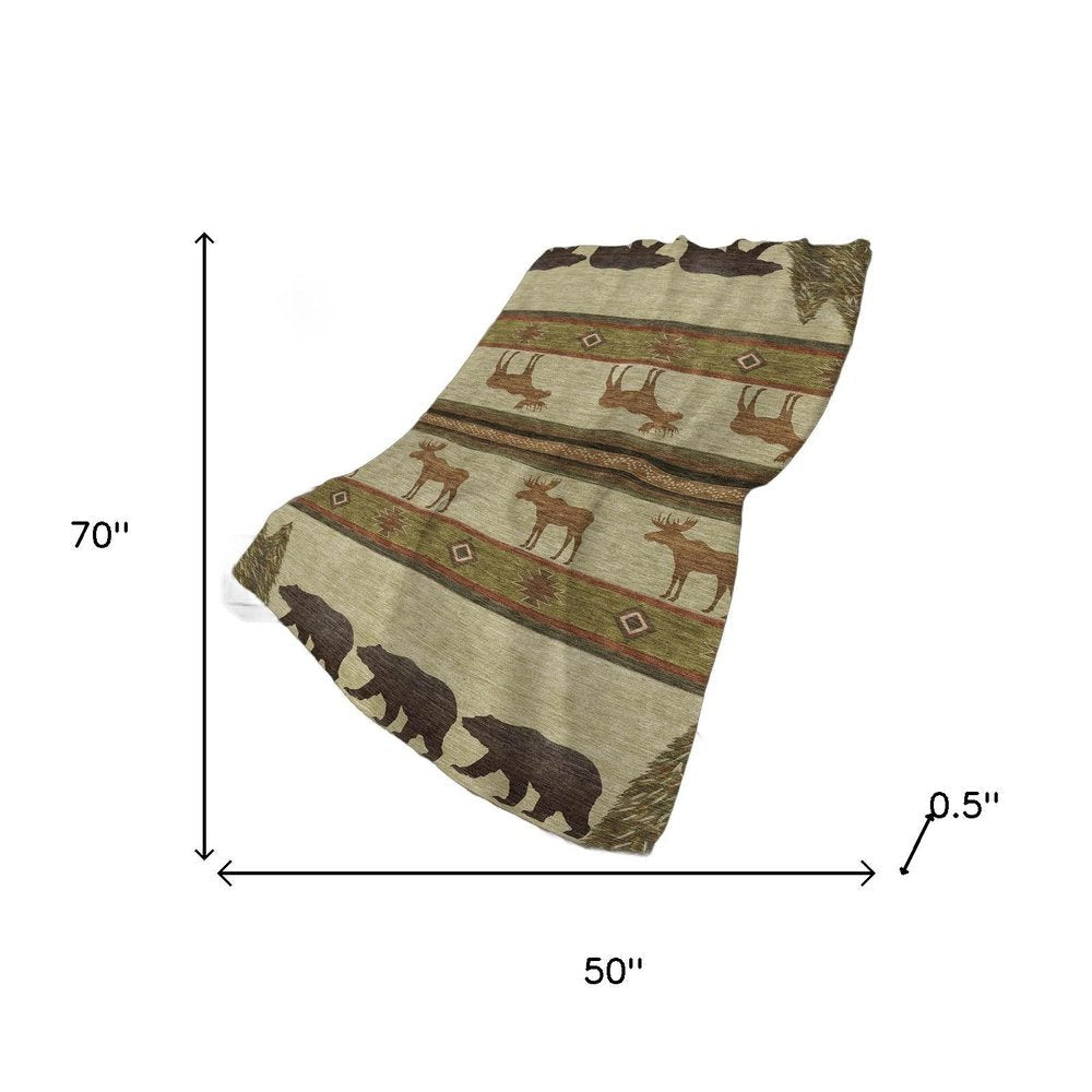 50" X 70" Brown Green And Rust Animal Print Plush Throw Blanket HomeRoots