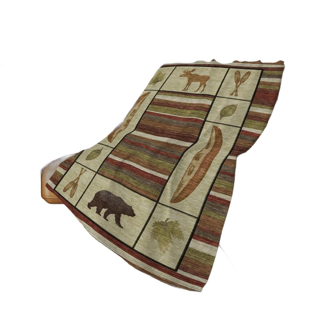 50" X 70" Beige Rust And Green Animal Print Polyester Woven Plush Throw Blanket HomeRoots